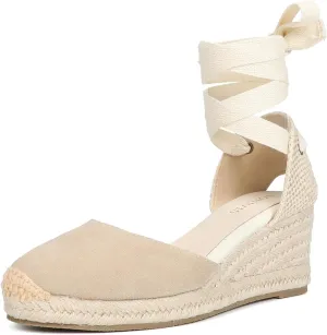 Womens Platform Wedges Espadrilles, 3" Wedge, Soft Ankle-Tie Strap, Closed Toe, Classic Summer Sandals