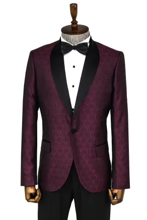 WSS Pentagon Patterned Shawl Lapel Burgundy Men Prom Blazer  - Singen