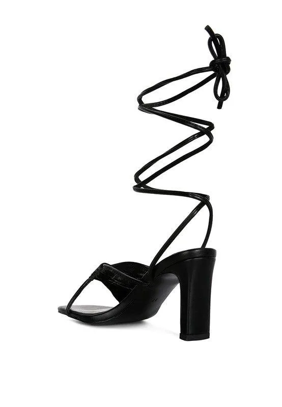 Xuxa Metallic Tie Up Block Heel Sandals