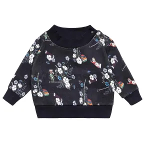 Zwarte Jersey Babysweatshirt met Bloemenprint